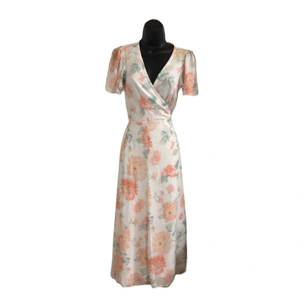 Abercrombie & Fitch white orange floral flutter sleeve wrap dress size small new